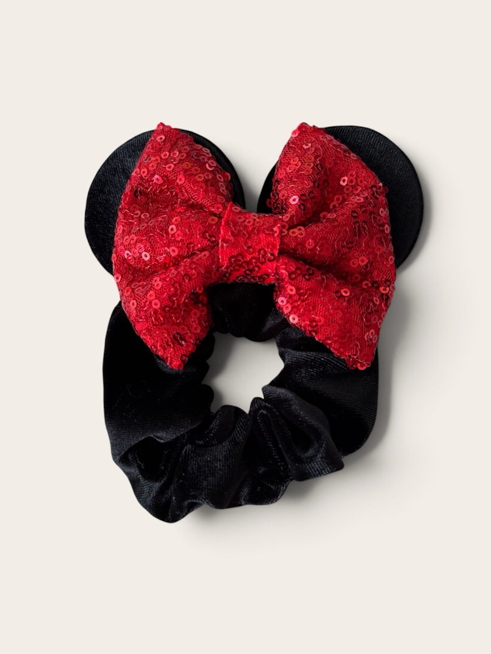 Disney Black Scrunchie with Red Sequin Bow Minnie Ears